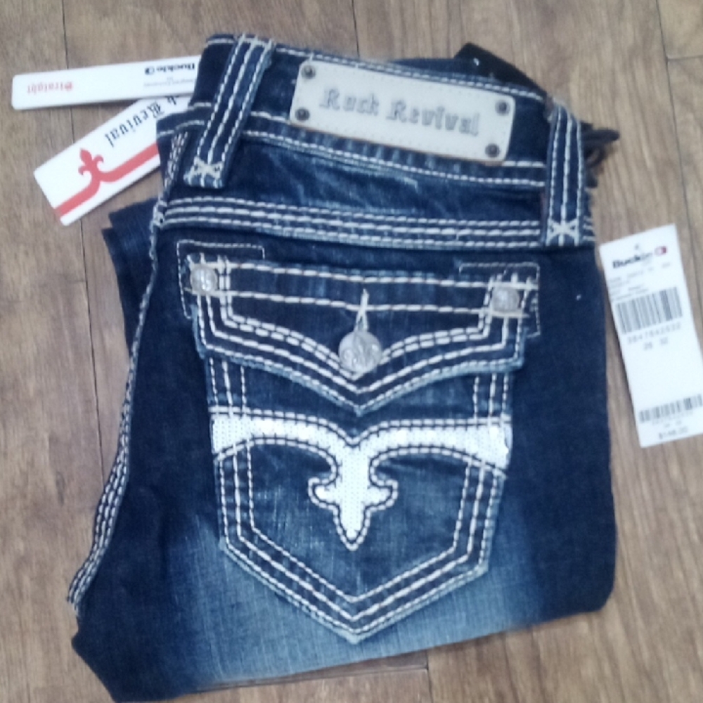 Rock Revival Women's 26 Dark Wash Straight Jeans NWT DEFECT